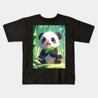 Cute Baby Panda in Bamboo Forest - Anime Wallpaper Kids T-Shirt